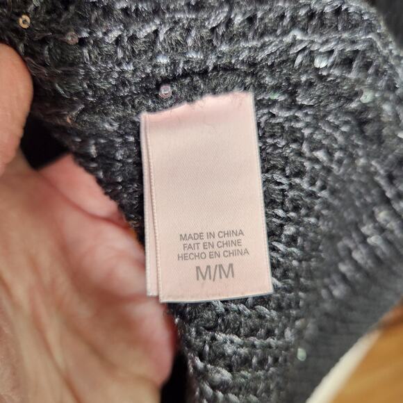 Victoria's Secret Long Open Cardigan Sweater Sequin Sparkle Grey Sz M Cozy Soft - Picture 7 of 13